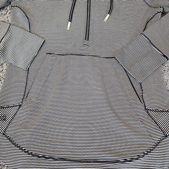 Athleta‎ Hoodie Women's XS Black White Striped Quarter Zip Sweater Pockets - Picture 4 of 10